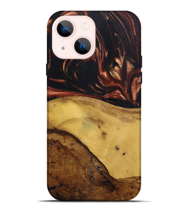 iPhone 14 Plus Wood+Resin Live Edge Phone Case - Emely (Black & White, 676060)