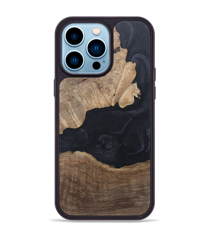 iPhone 14 Pro Max Wood+Resin Phone Case - Cora (Pure Black, 676315)