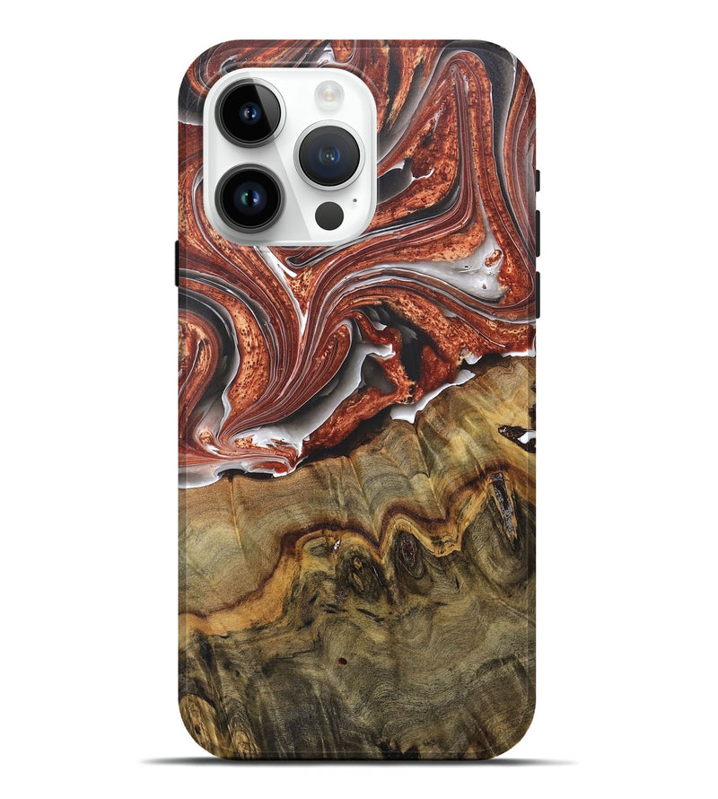 iPhone 15 Pro Max Wood+Resin Live Edge Phone Case - Rudolph (Red, 676397)