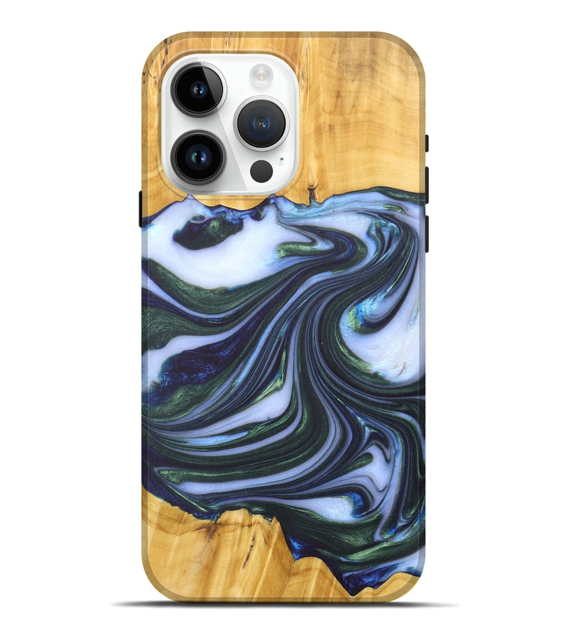 iPhone 15 Pro Max Wood+Resin Live Edge Phone Case - Stefanie (Blue, 676399)