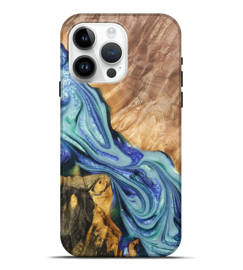 iPhone 15 Pro Max Wood+Resin Live Edge Phone Case - Malaysia (Blue, 676401)
