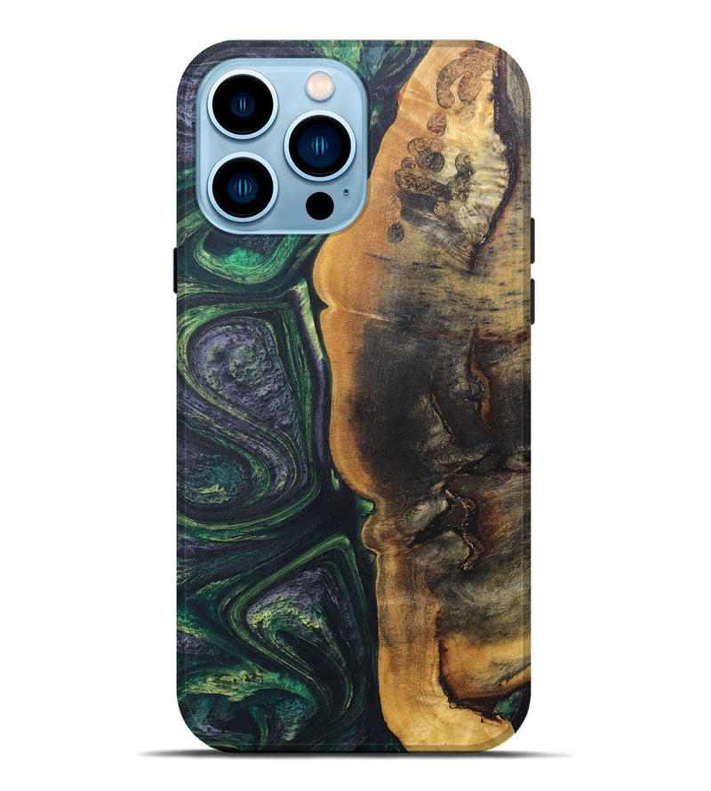 iPhone 14 Pro Max Wood+Resin Live Edge Phone Case - Darrell (Green, 676406)