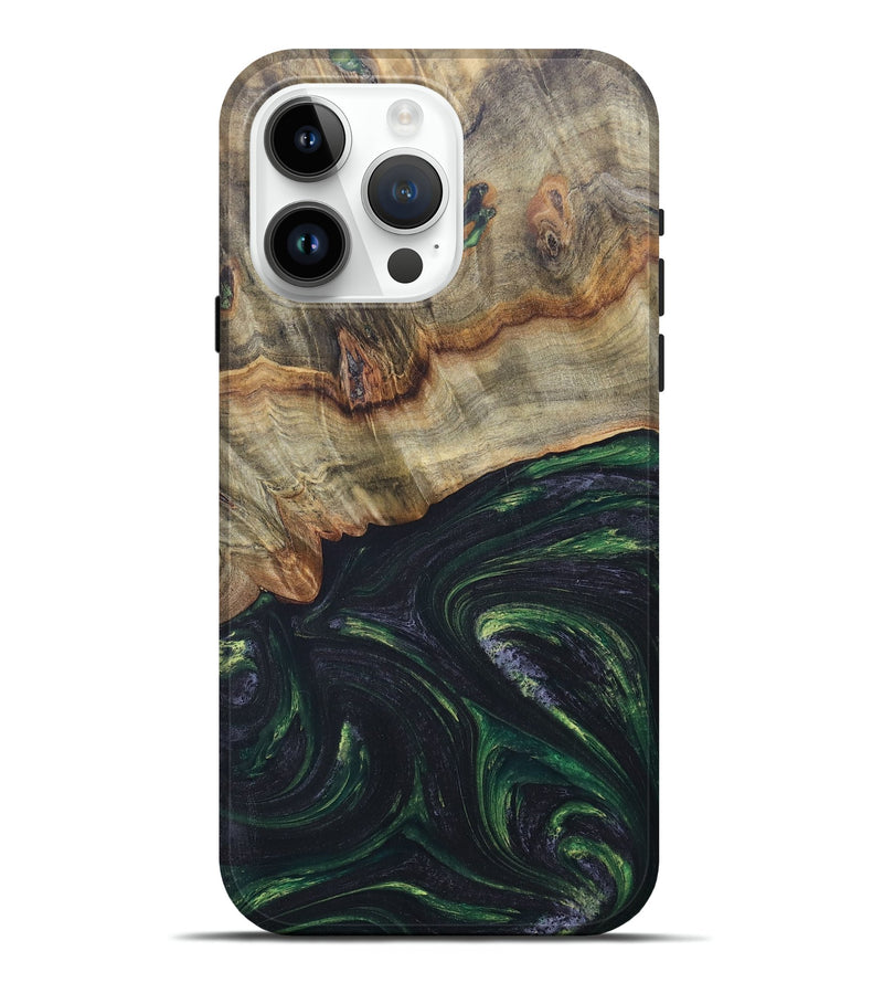iPhone 15 Pro Max Wood+Resin Live Edge Phone Case - Diego (Green, 676407)