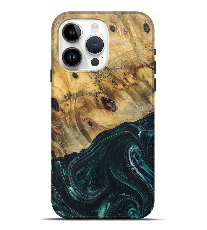 iPhone 15 Pro Max Wood+Resin Live Edge Phone Case - Jasper (Green, 676410)