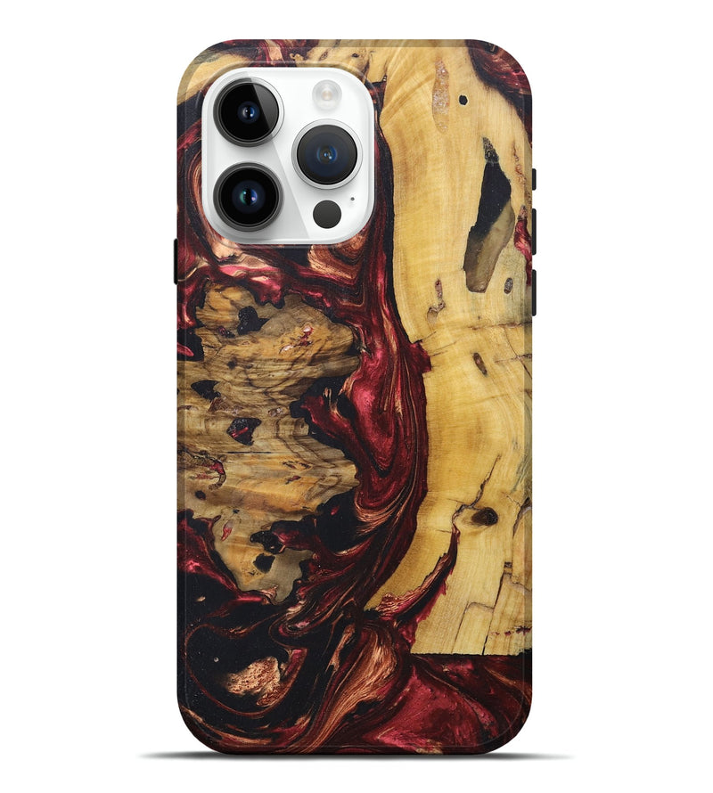 iPhone 15 Pro Max Wood+Resin Live Edge Phone Case - Aleah (Red, 676412)