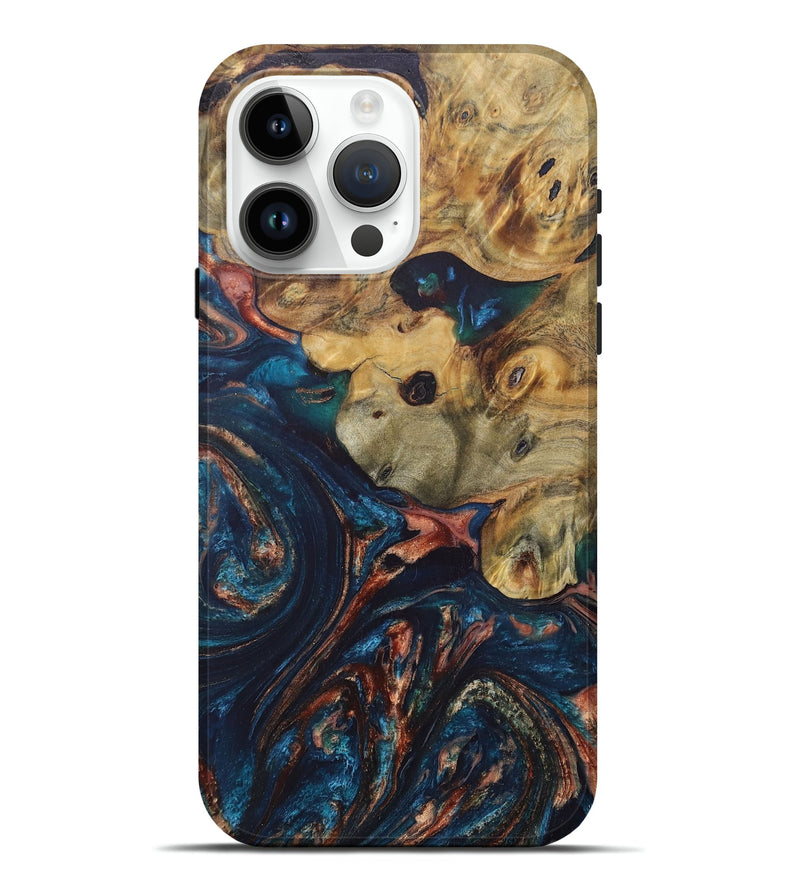 iPhone 15 Pro Max Wood+Resin Live Edge Phone Case - Bobbie (Green, 676414)