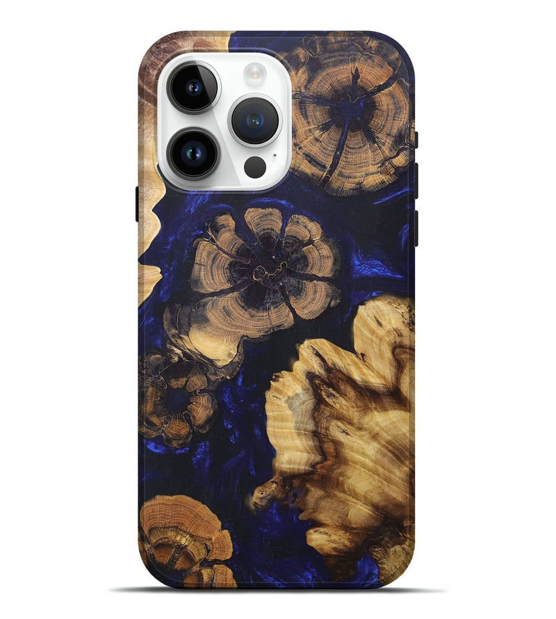 iPhone 15 Pro Max Wood+Resin Live Edge Phone Case - Emilia (Blue, 676425)
