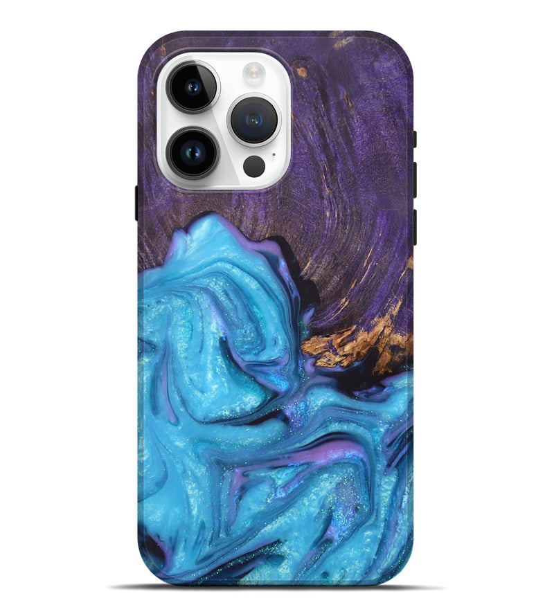 iPhone 15 Pro Max Wood+Resin Live Edge Phone Case - Cyrus (Blue, 676426)