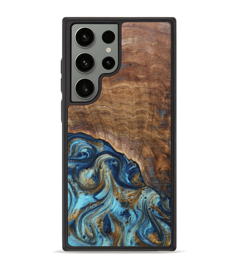 Galaxy S23 Ultra Wood+Resin Phone Case - Lorrie (Teal & Gold, 676604)