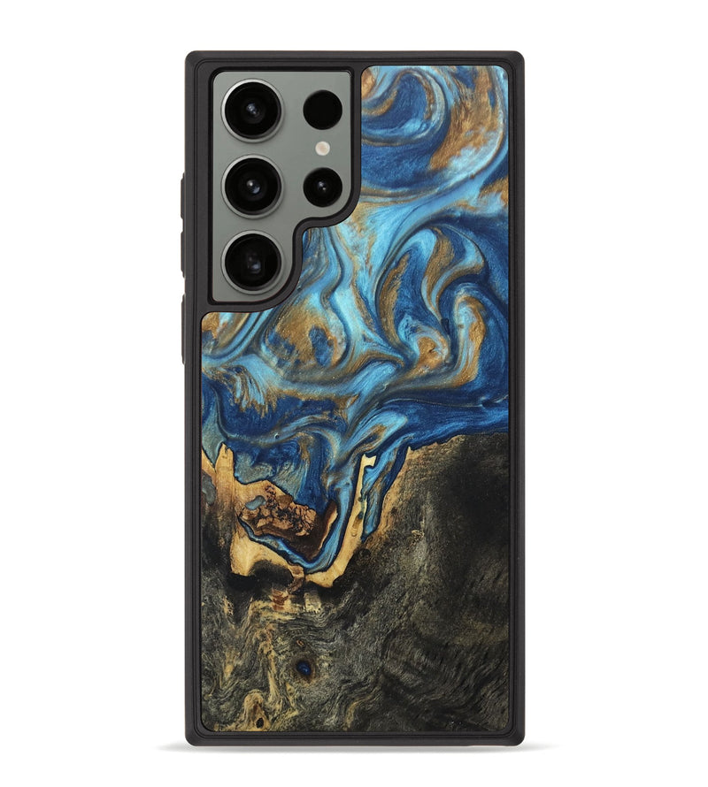 Galaxy S23 Ultra Wood+Resin Phone Case - Jo (Teal & Gold, 676605)