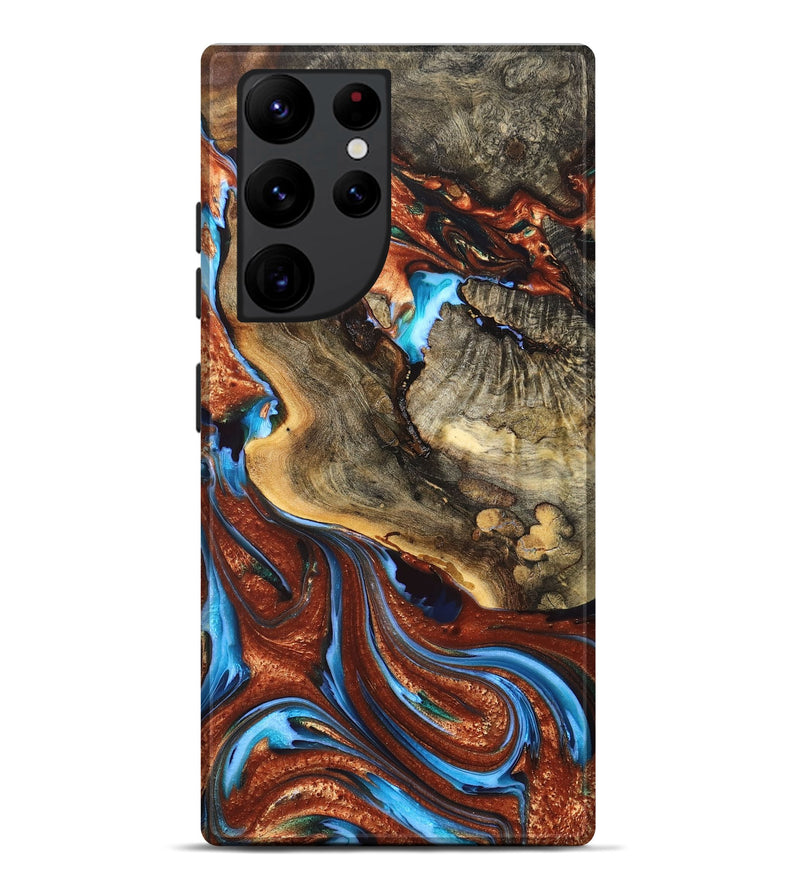 Galaxy S22 Ultra Wood+Resin Live Edge Phone Case - Carrie (Teal & Gold, 676828)
