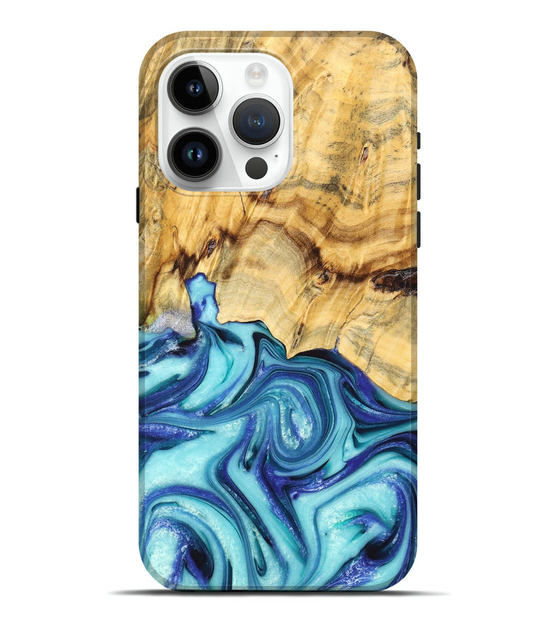 iPhone 15 Pro Max Wood+Resin Live Edge Phone Case - Cory (Blue, 676833)