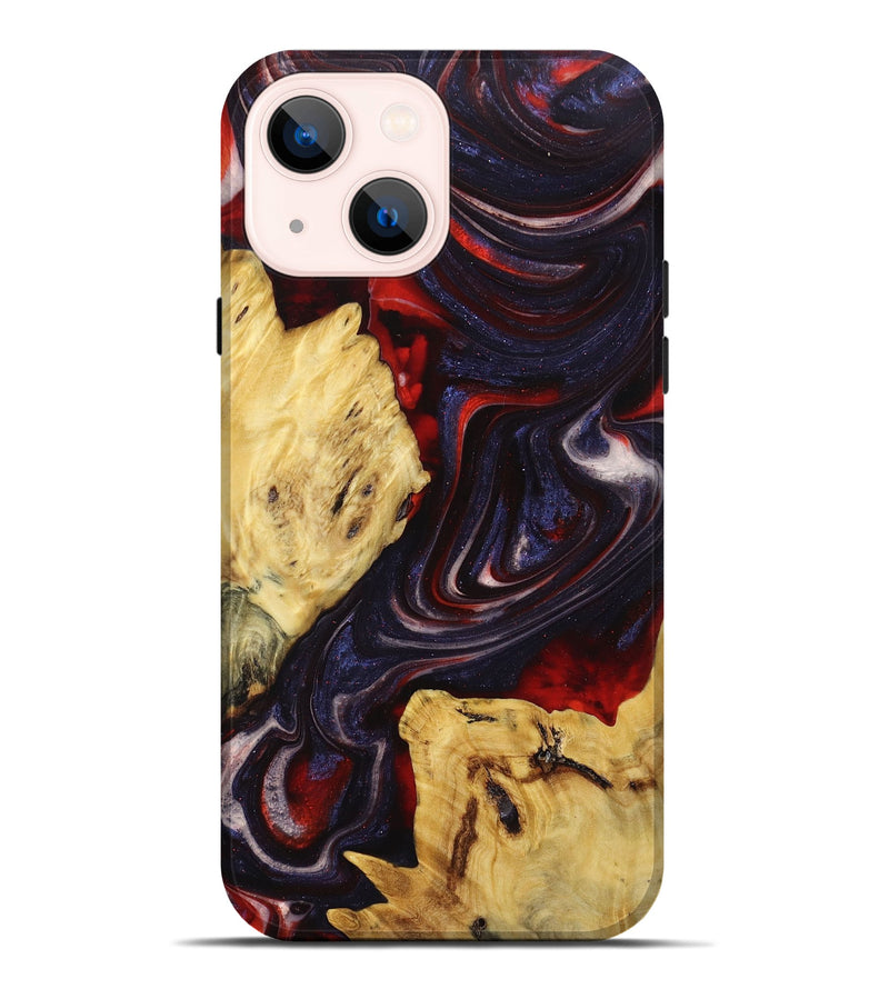 iPhone 14 Plus Wood+Resin Live Edge Phone Case - Jasmin (Red, 676851)