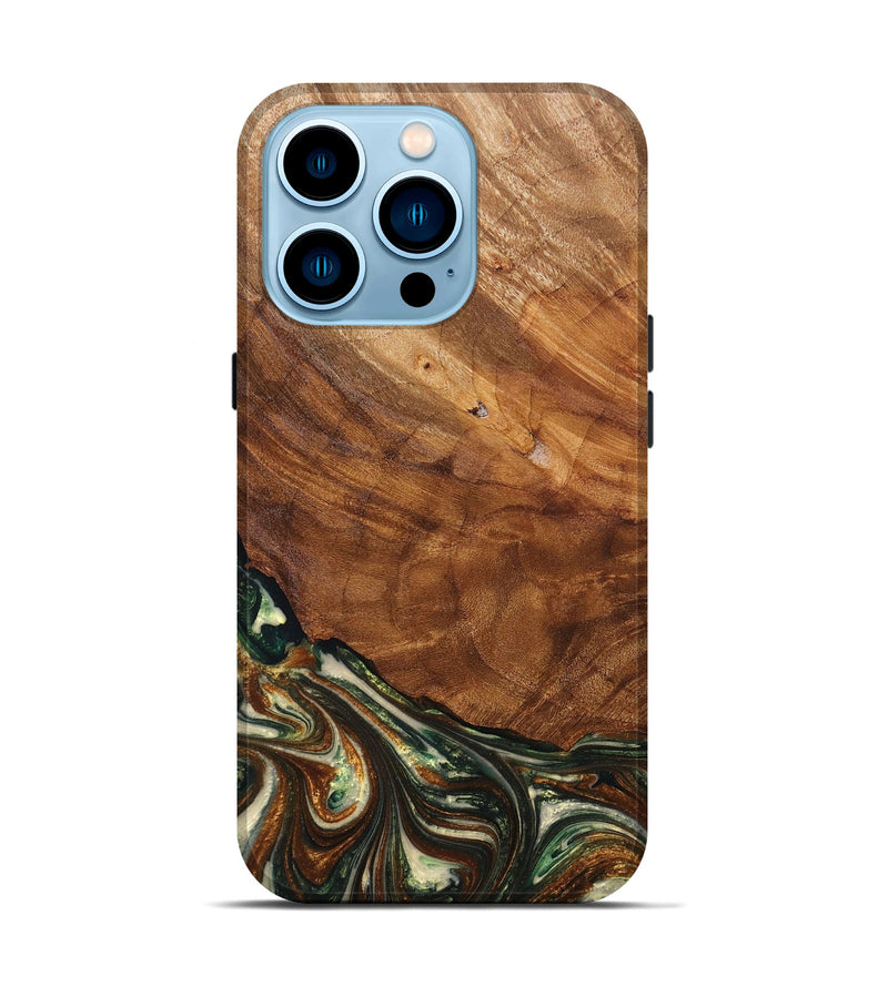 iPhone 14 Pro Wood+Resin Live Edge Phone Case - Franklin (Green, 676855)