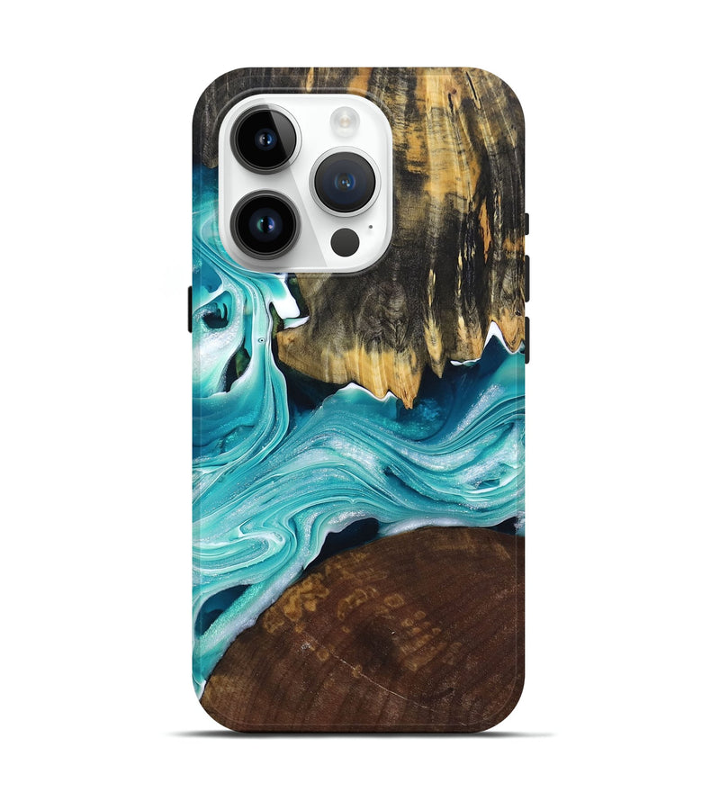 iPhone 15 Pro Wood+Resin Live Edge Phone Case - Vivian (Green, 676857)