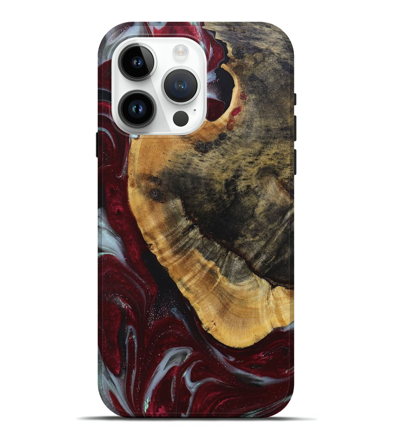 iPhone 15 Pro Max Wood+Resin Live Edge Phone Case - Daleyza (Red, 676868)