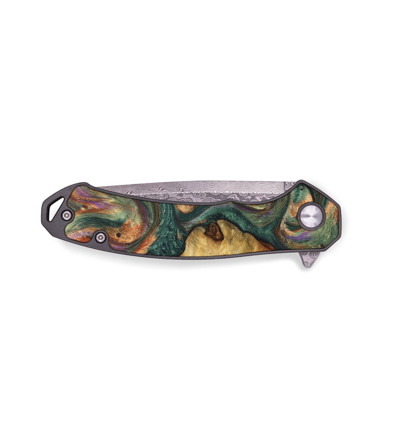 EDC Wood+Resin Pocket Knife - Karson (Teal & Gold, 676931)