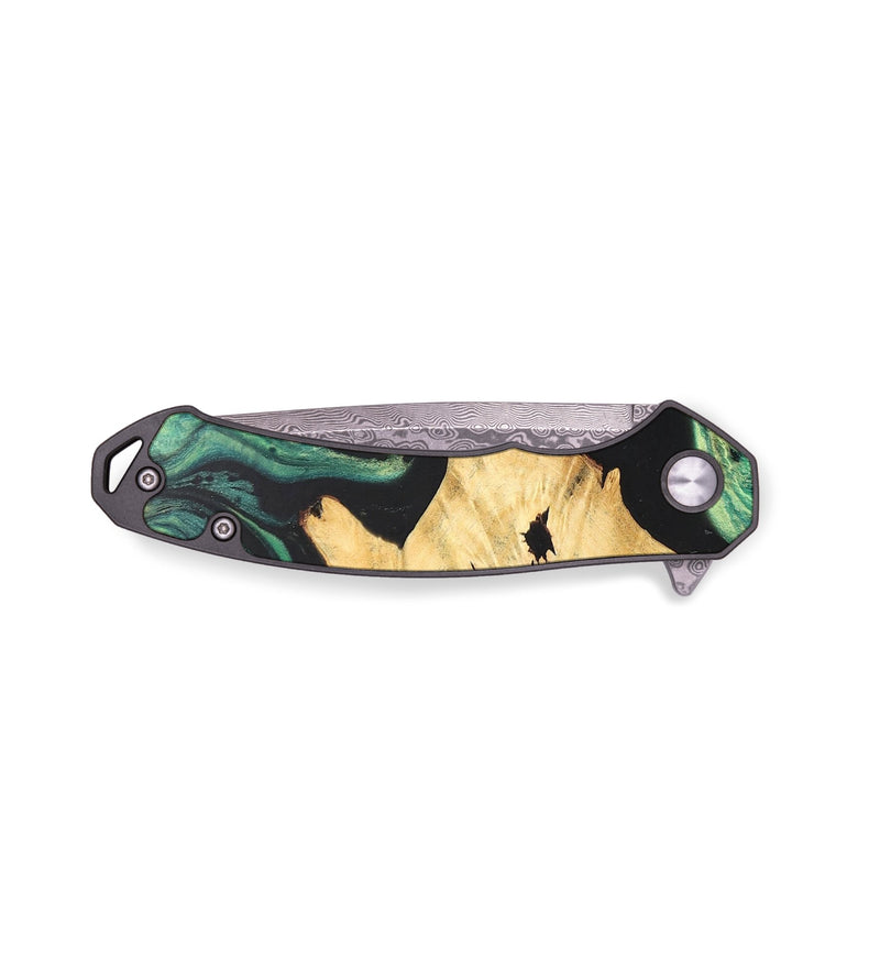 EDC Wood+Resin Pocket Knife - Jolene (Teal & Gold, 676932)