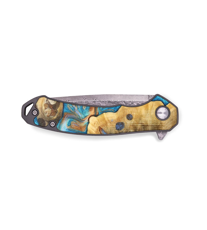 EDC Wood+Resin Pocket Knife - Adonis (Teal & Gold, 676939)