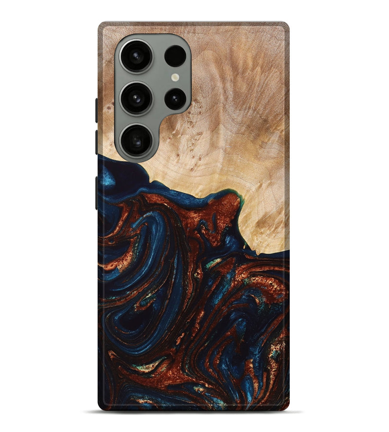 Galaxy S23 Ultra Wood+Resin Live Edge Phone Case - Dorothy (Teal & Gold, 677491)
