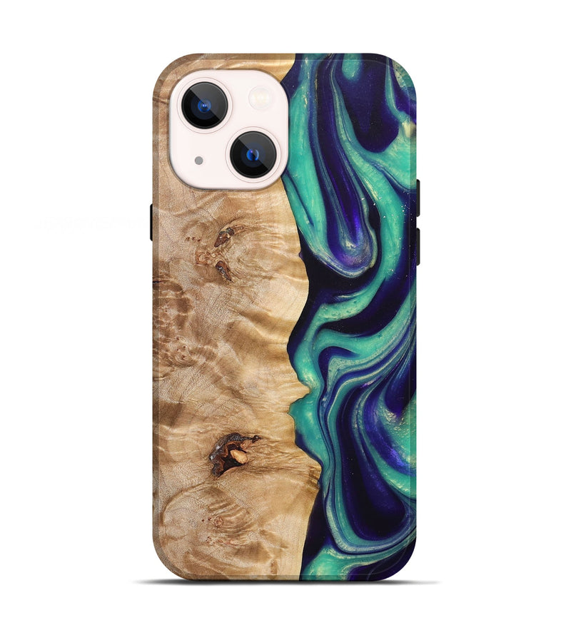 iPhone 13 Wood+Resin Live Edge Phone Case - Bessie (Green, 677509)