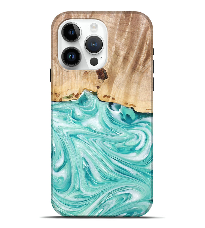 iPhone 15 Pro Max Wood+Resin Live Edge Phone Case - Marjorie (Green, 677512)
