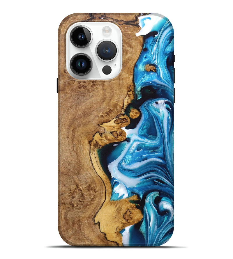 iPhone 15 Pro Max Wood+Resin Live Edge Phone Case - Sharon (Blue, 677520)
