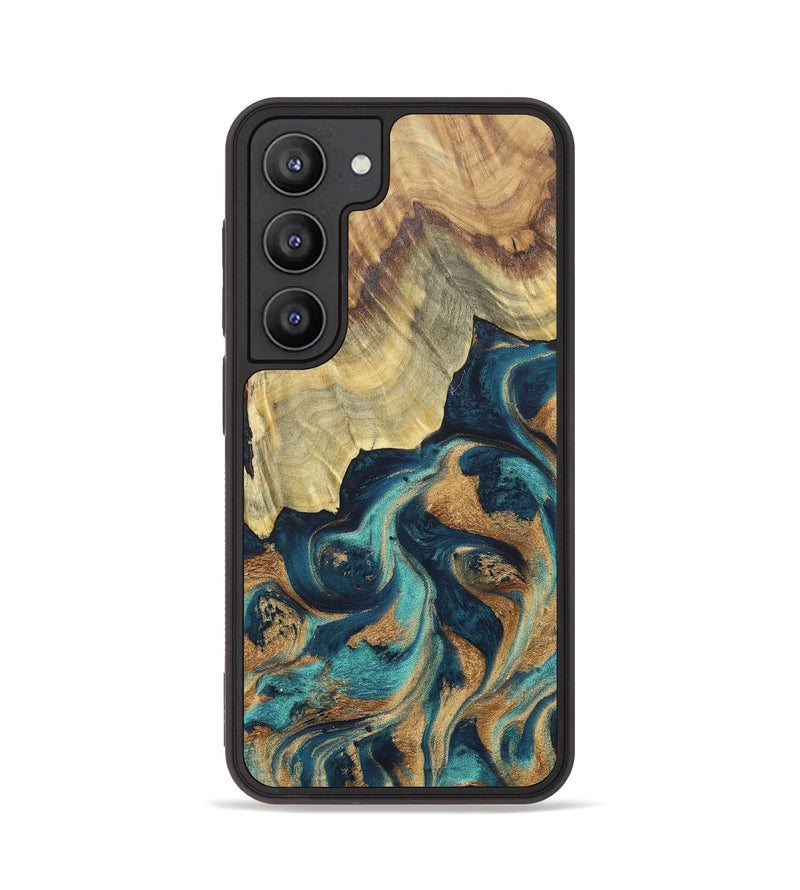 Galaxy S23 Wood+Resin Phone Case - Ted (Teal & Gold, 677679)