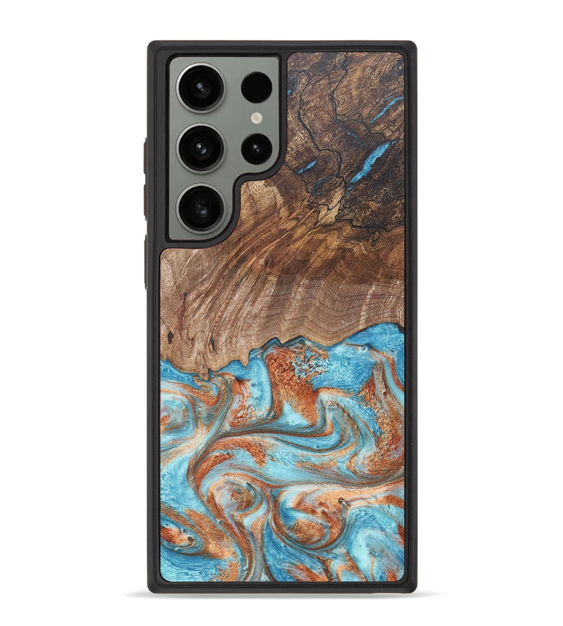 Galaxy S23 Ultra Wood+Resin Phone Case - Delaney (Teal & Gold, 677725)