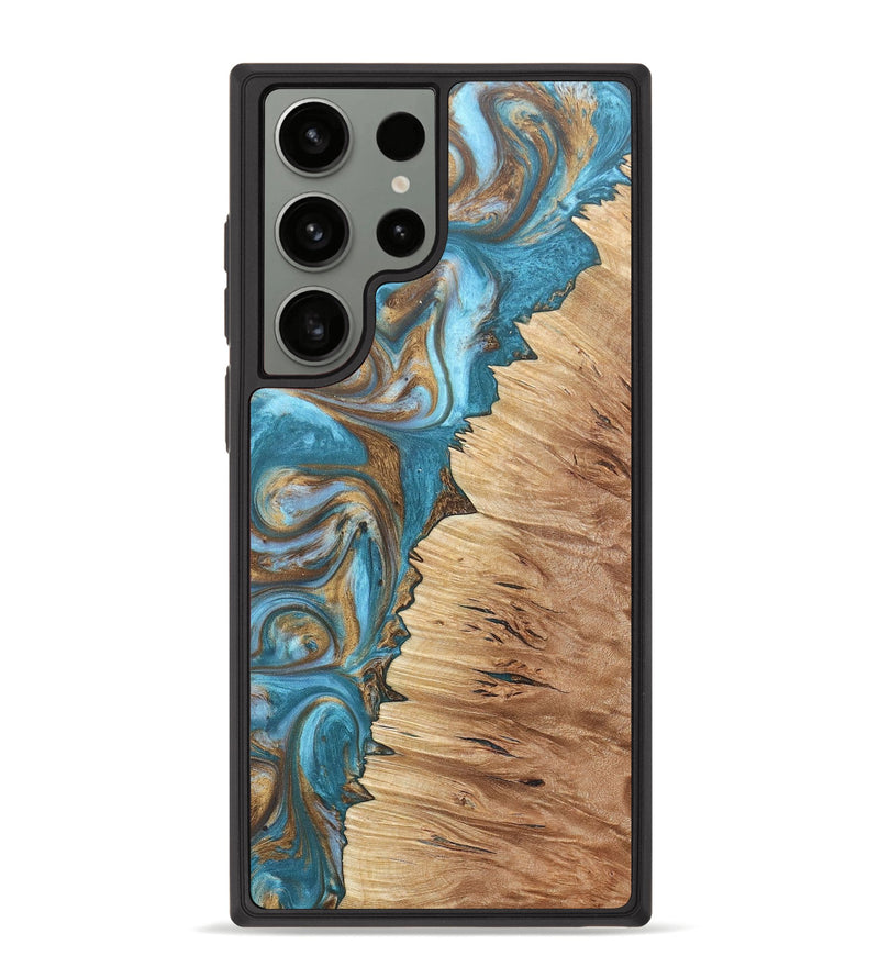 Galaxy S23 Ultra Wood+Resin Phone Case - Blanche (Teal & Gold, 677784)