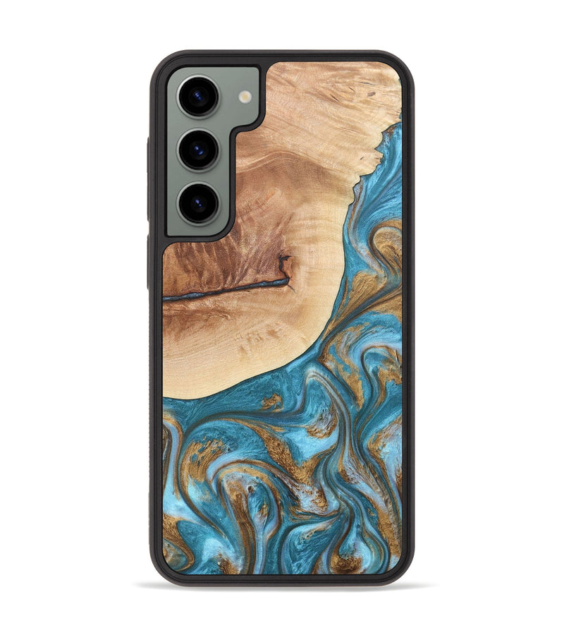 Galaxy S23 Plus Wood+Resin Phone Case - Maddox (Teal & Gold, 677793)
