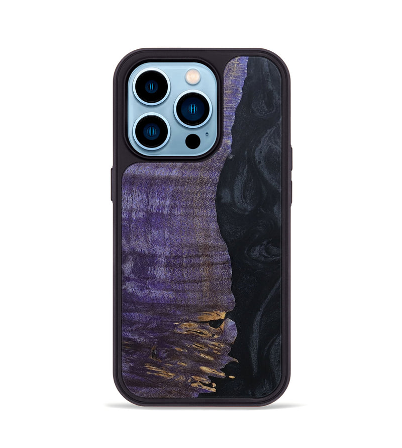 iPhone 14 Pro Wood+Resin Phone Case - Latoya (Pure Black, 677857)