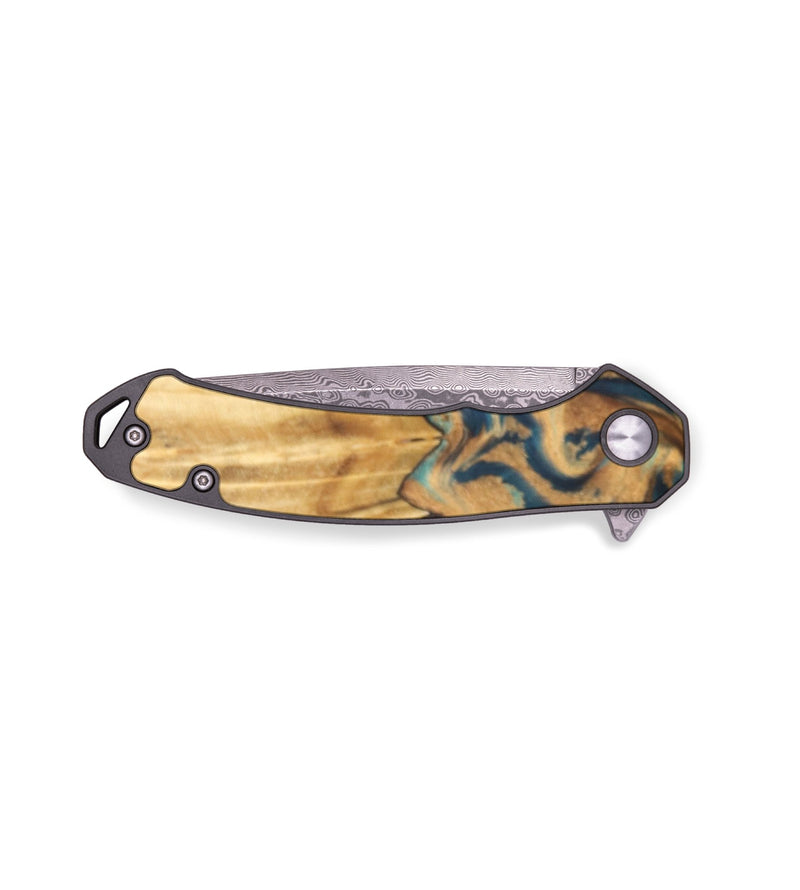 EDC Wood+Resin Pocket Knife - Autumn (Teal & Gold, 678049)