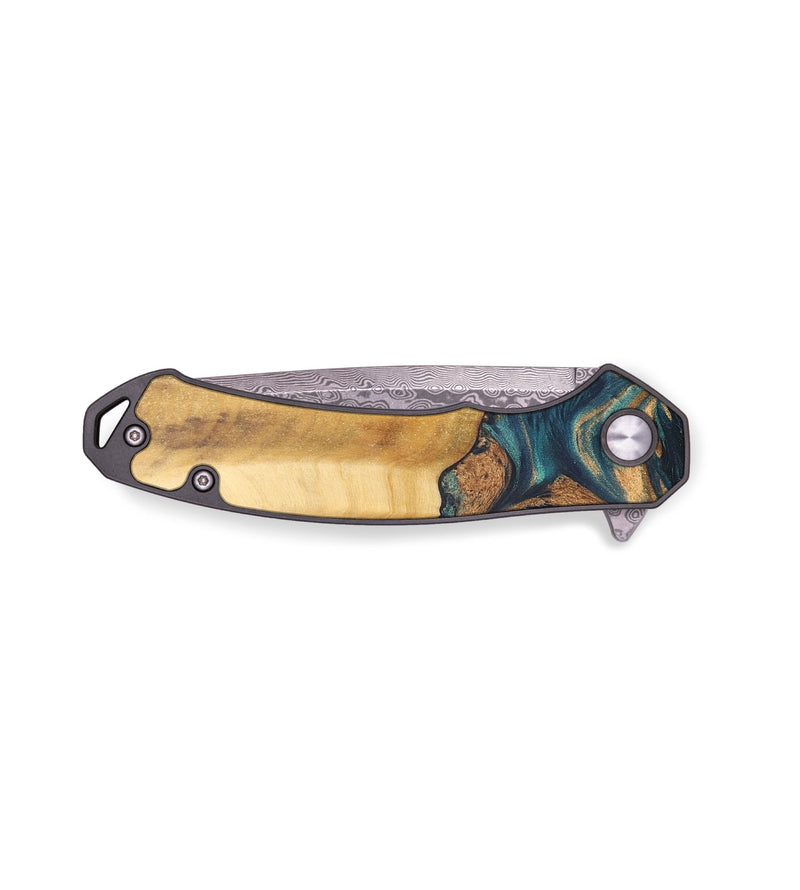EDC Wood+Resin Pocket Knife - Izabella (Teal & Gold, 678050)