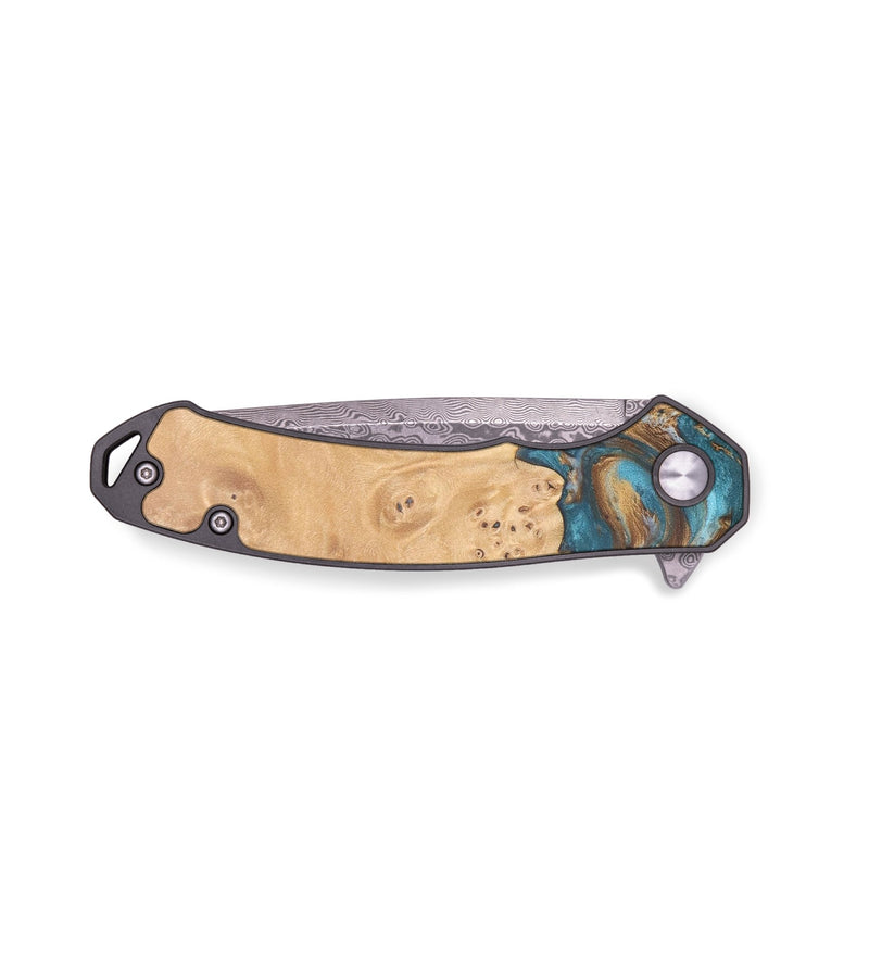EDC Wood+Resin Pocket Knife - Scarlett (Teal & Gold, 678054)