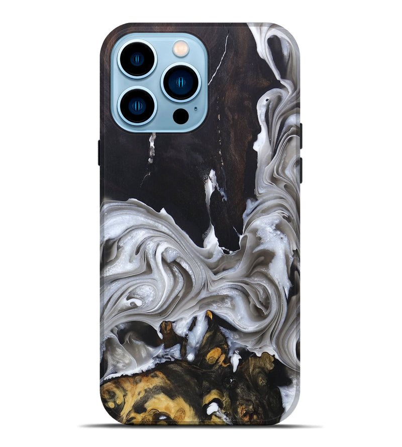 iPhone 14 Pro Max Wood+Resin Live Edge Phone Case - Cecelia (Black & White, 678190)