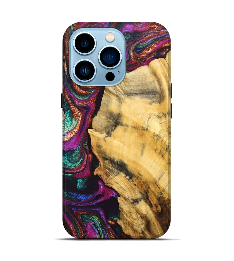 iPhone 14 Pro Wood+Resin Live Edge Phone Case - Simon (Green, 678198)