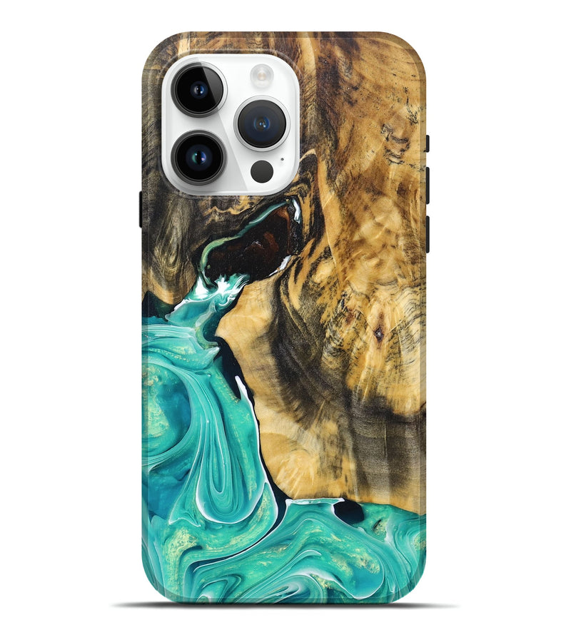 iPhone 15 Pro Max Wood+Resin Live Edge Phone Case - Nelson (Green, 678227)