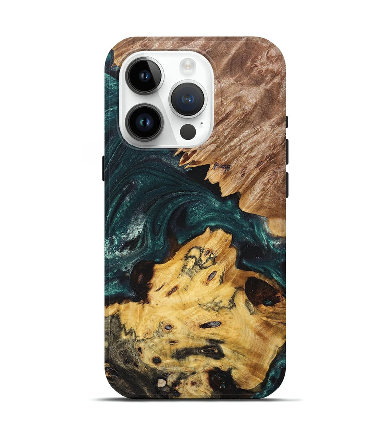 iPhone 15 Pro Wood+Resin Live Edge Phone Case - Krystal (Green, 678228)