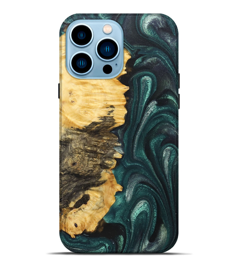 iPhone 14 Pro Max Wood+Resin Live Edge Phone Case - Clifford (Green, 678229)