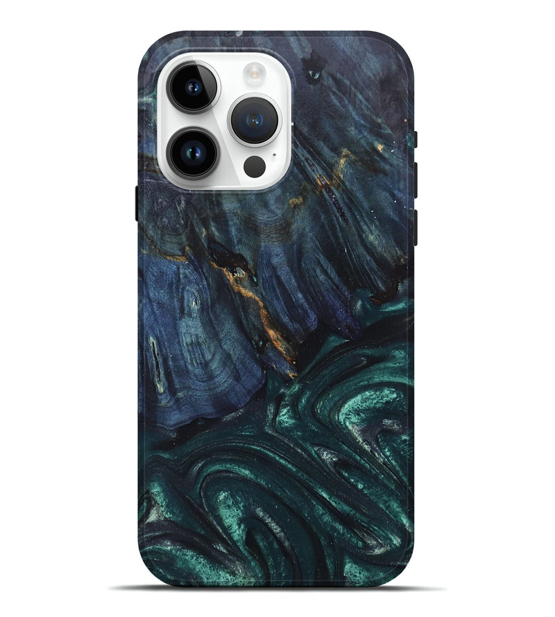 iPhone 15 Pro Max Wood+Resin Live Edge Phone Case - Martin (Green, 678230)