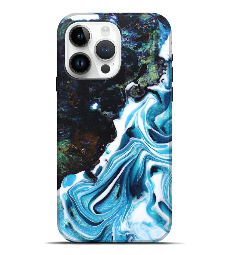 iPhone 15 Pro Max Wood+Resin Live Edge Phone Case - Leilani (Blue, 678232)