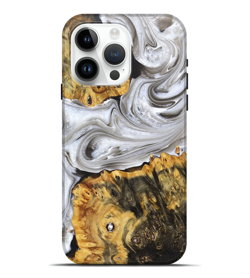 iPhone 15 Pro Max Wood+Resin Live Edge Phone Case - Sienna (Black & White, 678235)