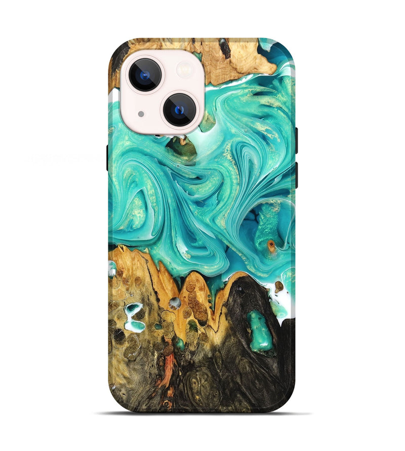 iPhone 13 Wood+Resin Live Edge Phone Case - Fernanda (Green, 678288)