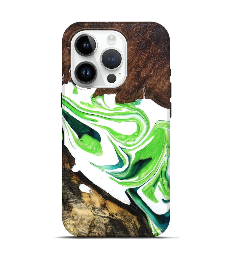 iPhone 15 Pro Wood+Resin Live Edge Phone Case - Brielle (Green, 678289)
