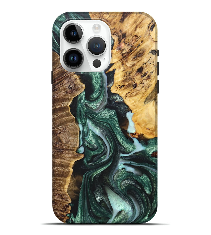 iPhone 15 Pro Max Wood+Resin Live Edge Phone Case - Khalil (Green, 678290)