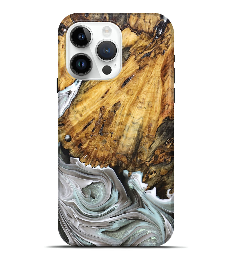 iPhone 15 Pro Max Wood+Resin Live Edge Phone Case - Winter (Black & White, 678292)
