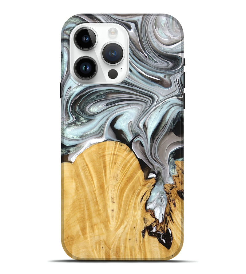 iPhone 15 Pro Max Wood+Resin Live Edge Phone Case - Nikita (Black & White, 678293)
