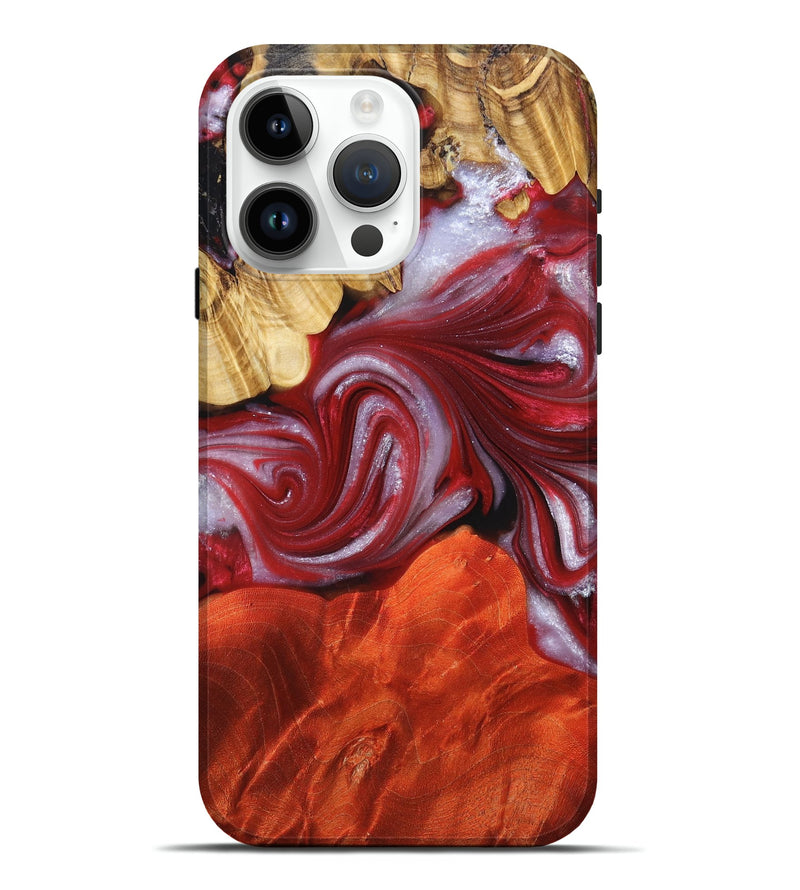 iPhone 15 Pro Max Wood+Resin Live Edge Phone Case - Yolanda (Red, 678295)
