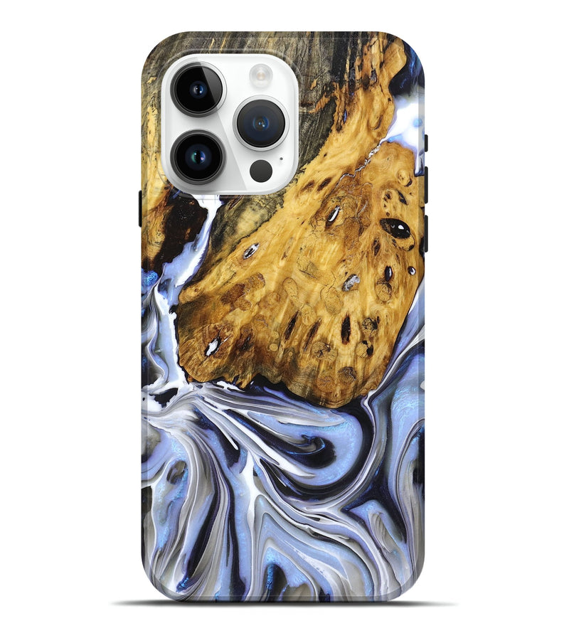 iPhone 15 Pro Max Wood+Resin Live Edge Phone Case - Bobbie (Blue, 678307)